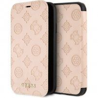 Guess Debossed Peony Book flipové puzdro pre iPhone 7 / 8 – béžové