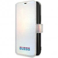 Guess Iridescent Book flipové puzdro pre iPhone 11 Pro – strieborné