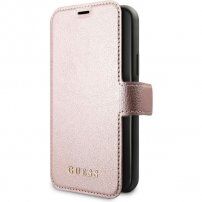 Guess Iridescent Book peňaženkové puzdro pre iPhone 11 – ružové