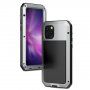 Superodolné puzdro z kovu, silikónu a tvrdeného skla pre iPhone 11 Pro – strieborné