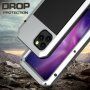 Superodolné puzdro z kovu, silikónu a tvrdeného skla pre iPhone 11 Pro – strieborné