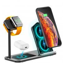 Bezdrôtová hliníková nabíjacia stanica pre iPhone/Apple Watch/AirPods – čierna