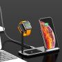 Bezdrôtová hliníková nabíjacia stanica pre iPhone/Apple Watch/AirPods – čierna