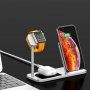 Bezdrôtová hliníková nabíjacia stanica pre iPhone/Apple Watch/AirPods – strieborná
