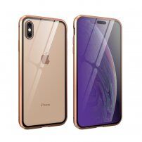Kryt s kovovým rámčekom a tvrdeným anti-blue-ray sklom pre prednú aj zadnú stranu iPhone X / XS - zlatý