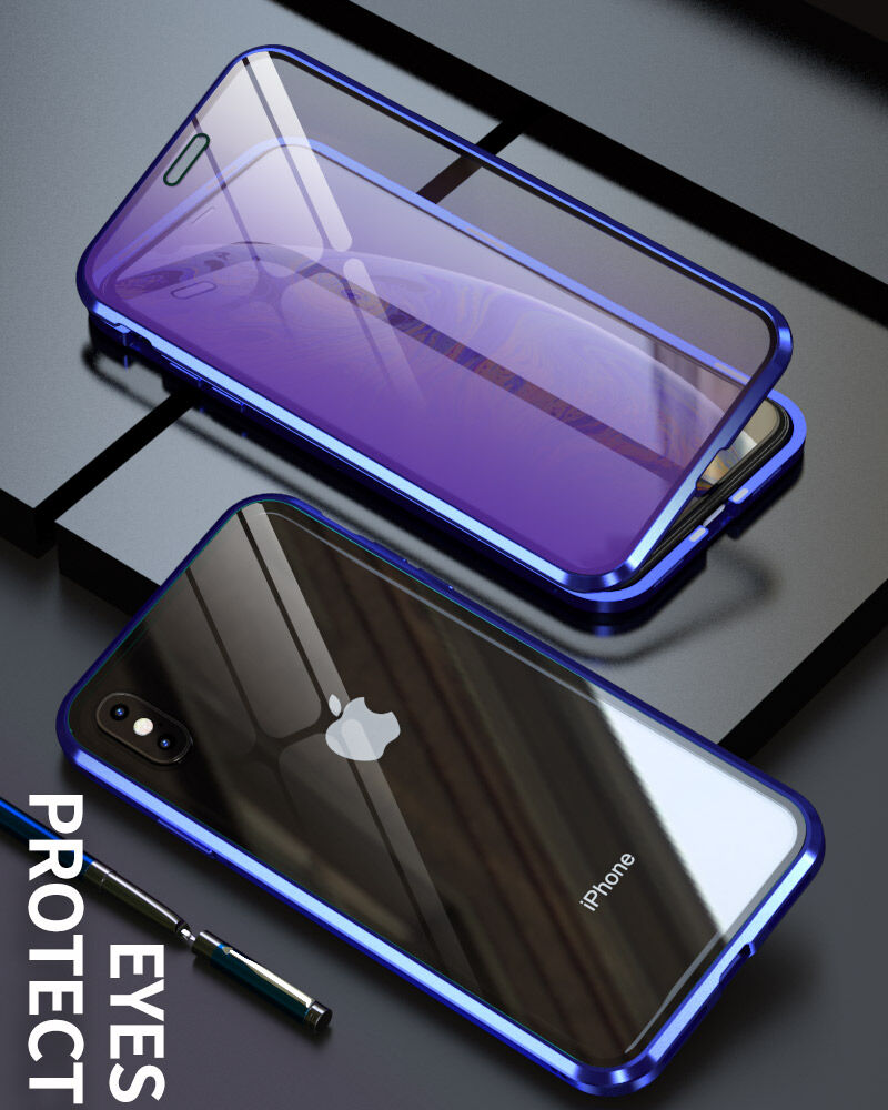 Kryt s kovovým rámčekom a tvrdeným anti-blue-ray sklom pre prednú aj zadnú stranu iPhone X / XS - zlatý
