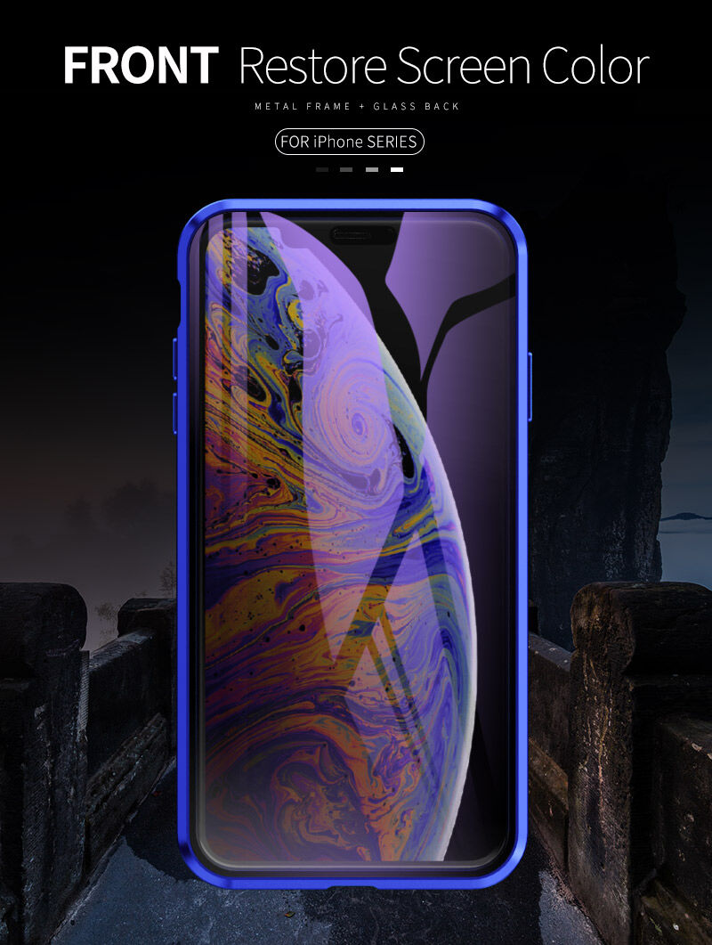 Kryt s kovovým rámčekom a tvrdeným anti-blue-ray sklom pre prednú aj zadnú stranu iPhone X / XS - zlatý