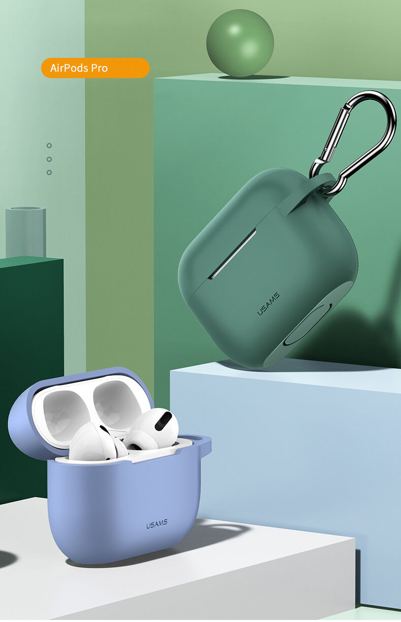 Usams silikónový obal s&nbsp;karabínou pre AirPods Pro – žltý