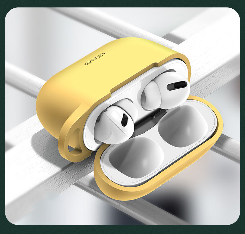 Usams silikónový obal s&nbsp;karabínou pre AirPods Pro – žltý
