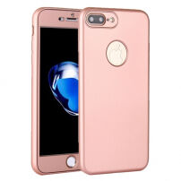 Silikónový obal na iPhone 8 Plus/7 Plus s&nbsp;360° ochranou – chráni prednú aj zadnú stranu – ružovo-zlatý (Rose Gold)