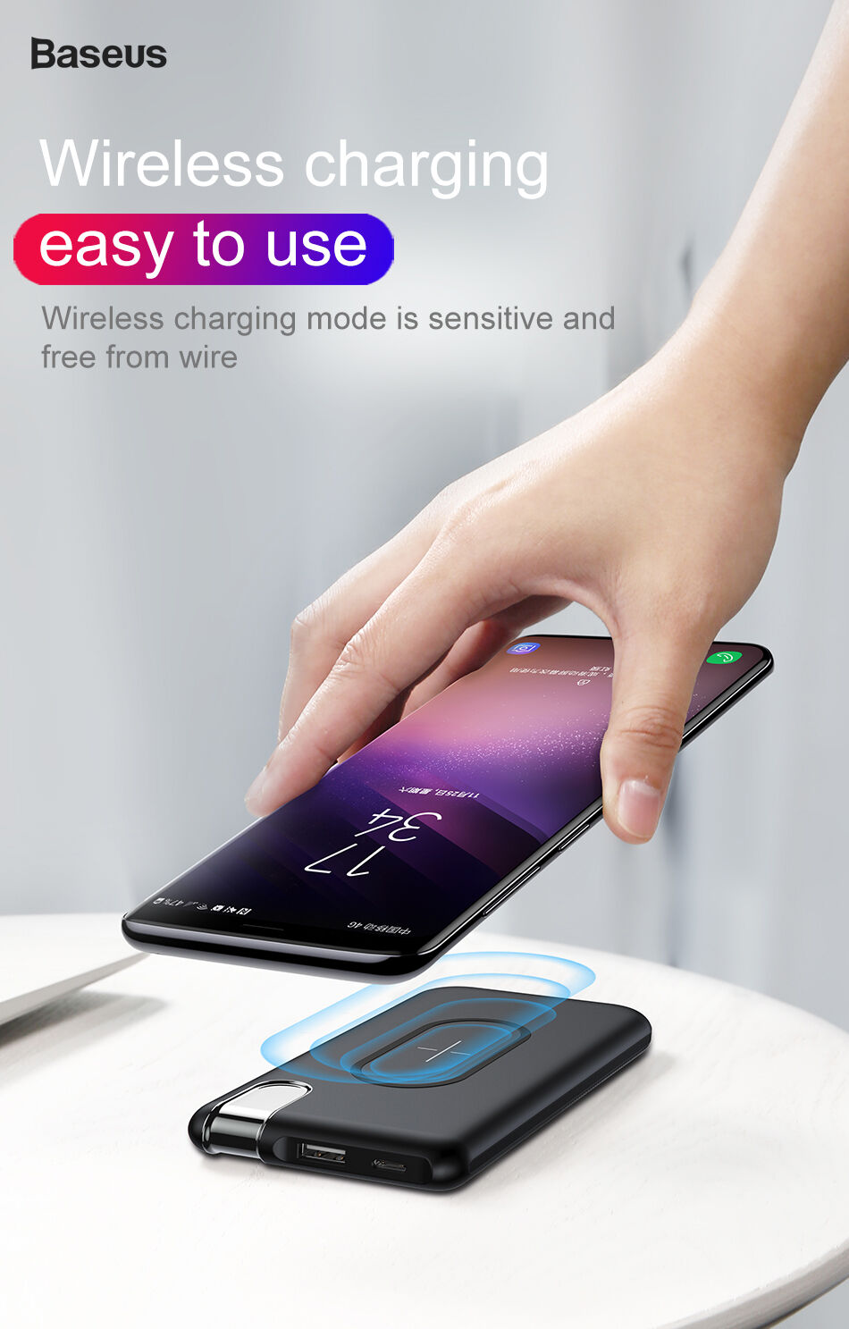 BASEUS powerbanka 10000mAh s bezdrôtovým nabíjaním – čierna