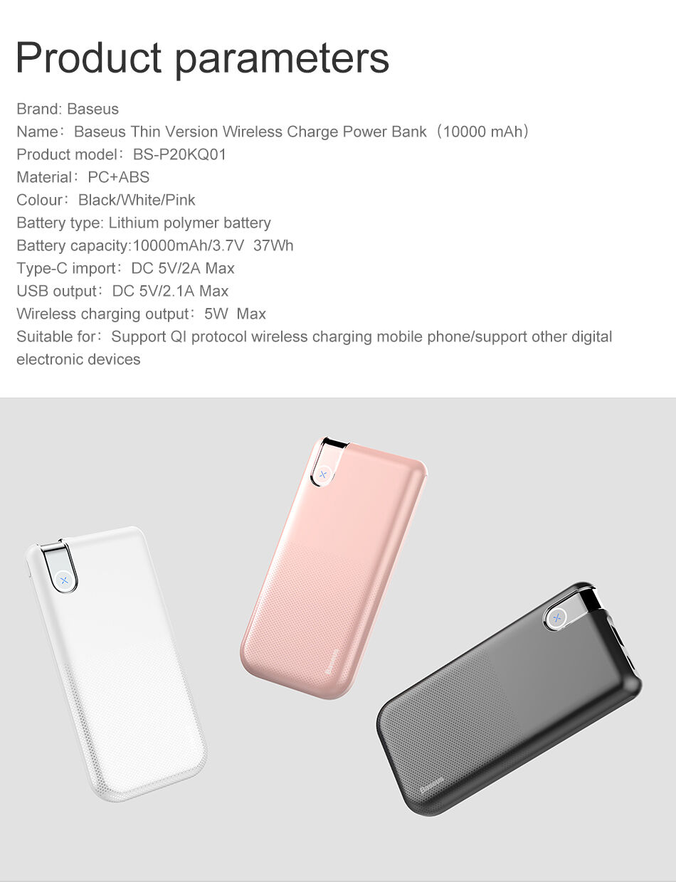 BASEUS powerbanka 10000mAh s bezdrôtovým nabíjaním – čierna