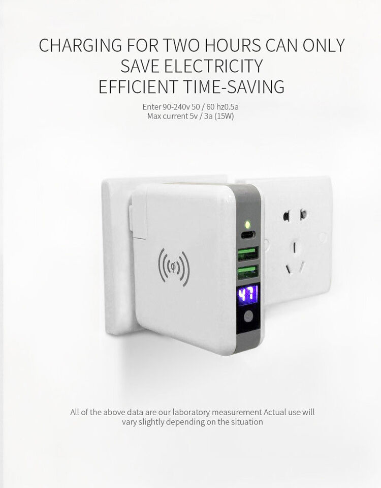 Nabíjačka / powerbanka 6700 mAh s výmennými zástrčkami (AU/UK/US/EÚ) a bezdrôtovým nabíjaním