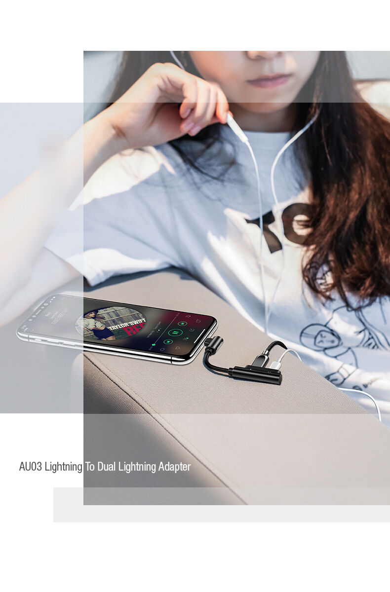 USAMS redukcia s dvoma lightning konektormi pre iPhone – čierna