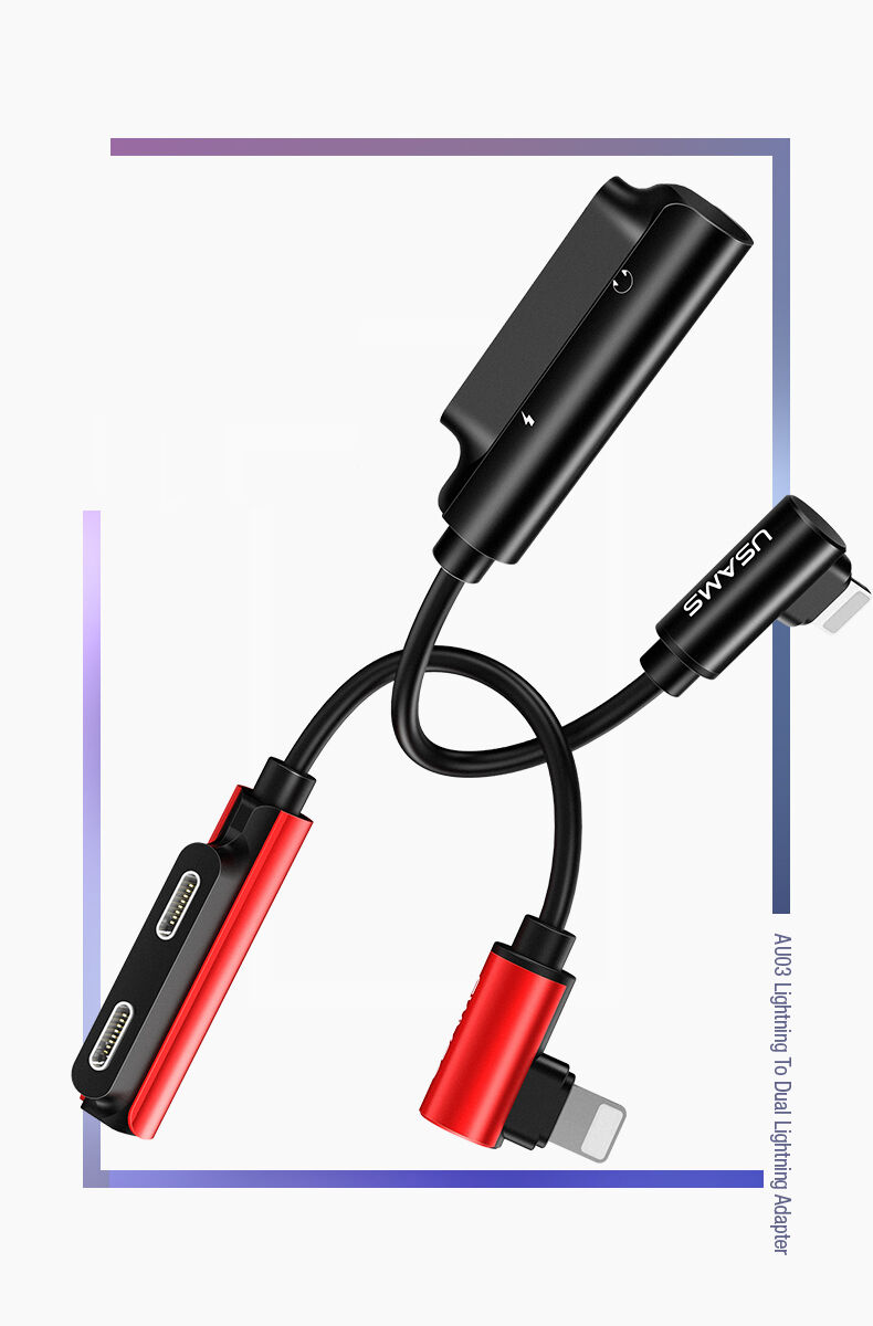 USAMS redukcia s dvoma lightning konektormi pre iPhone – čierna