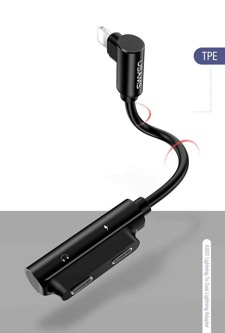 USAMS redukcia s dvoma lightning konektormi pre iPhone – čierna