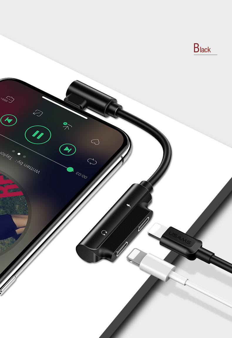 USAMS redukcia s dvoma lightning konektormi pre iPhone – čierna