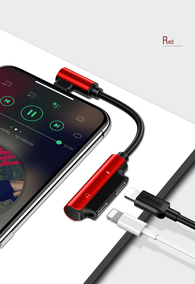 USAMS redukcia s dvoma lightning konektormi pre iPhone – čierna