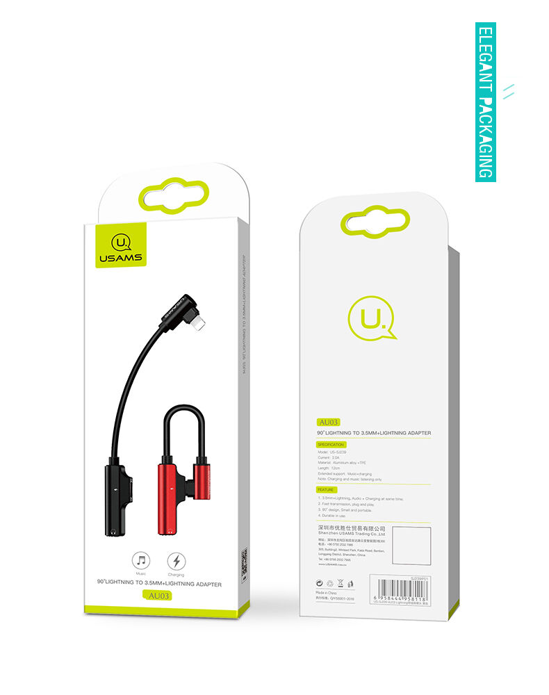 USAMS redukcia s dvoma lightning konektormi pre iPhone – čierna