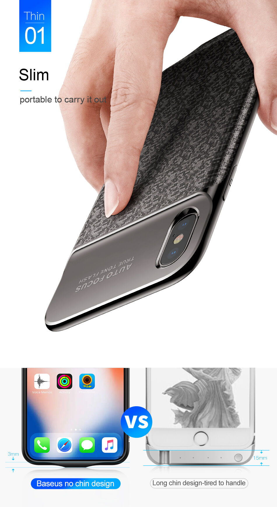BASEUS kryt s batériou 3500 mAh pre iPhone X – čierny