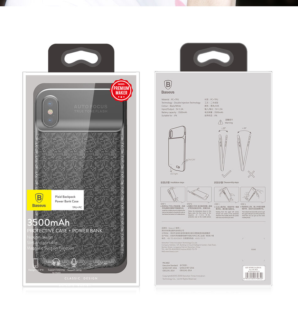 BASEUS kryt s batériou 3500 mAh pre iPhone X – čierny BASEUS kryt s batériou 3500 mAh pre iPhone X – čierny
