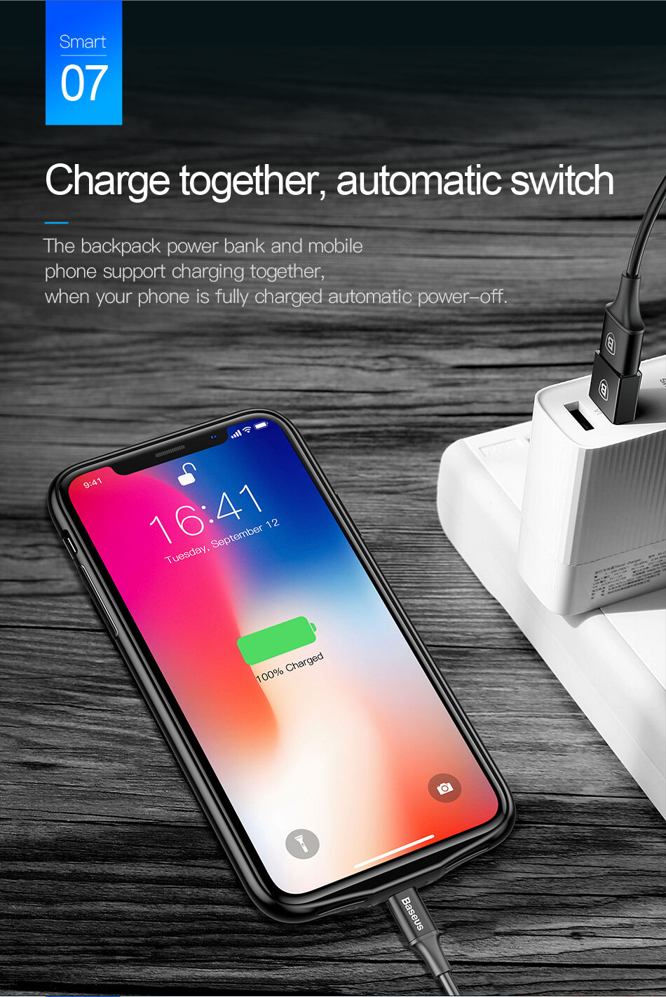 BASEUS kryt s batériou 3500 mAh pre iPhone X – biely