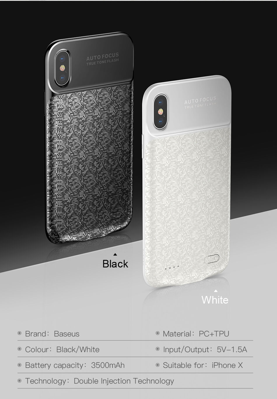 BASEUS kryt s batériou 3500 mAh pre iPhone X – biely