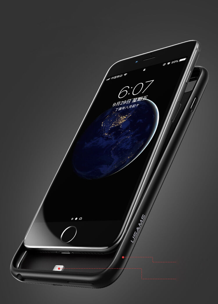 USAMS kryt s batériou 3000 mAh a ochranou šošovky pre Apple iPhone SE (2020/2022) / 8 / 7 / 6S / 6 – čierny
