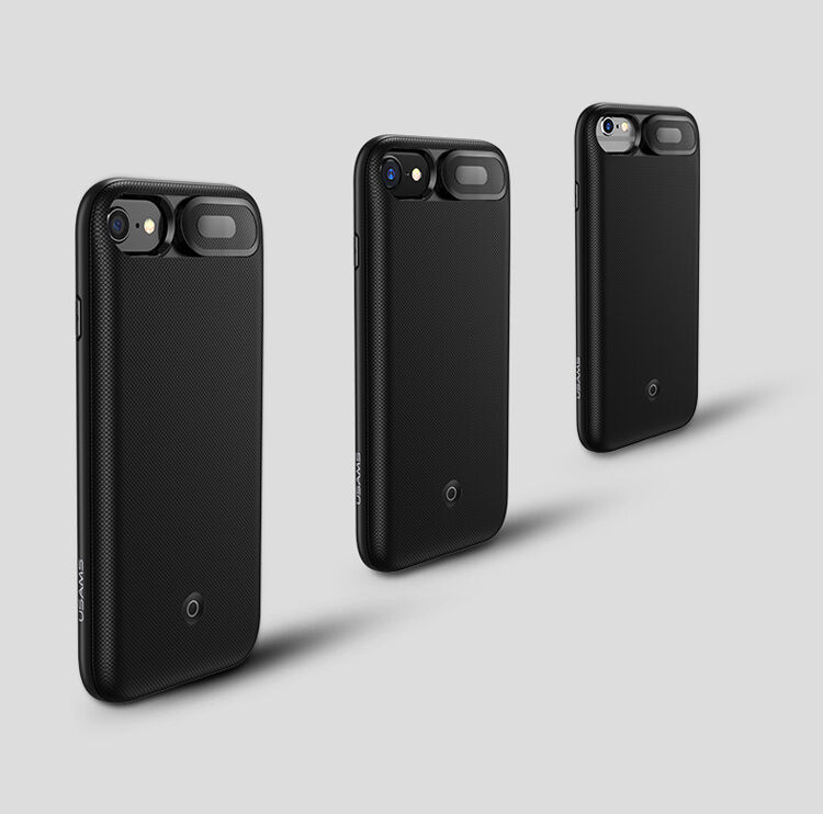 USAMS kryt s batériou 3000 mAh a ochranou šošovky pre Apple iPhone SE (2020/2022) / 8 / 7 / 6S / 6 – čierny