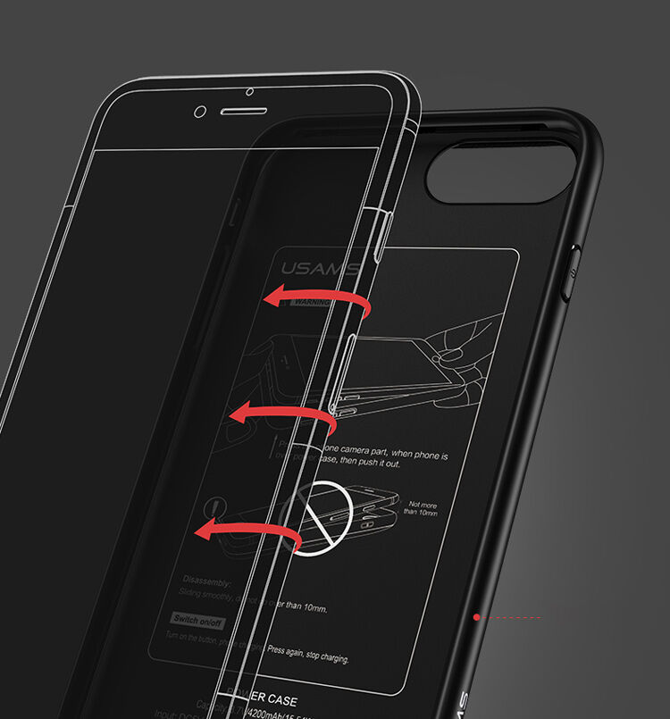 USAMS kryt s batériou 3000 mAh a ochranou šošovky pre Apple iPhone SE (2020/2022) / 8 / 7 / 6S / 6 – čierny