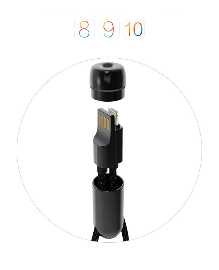 X-LEVEL elegantný USB/lightning kábel pre Apple iPhone/iPad/iPod – 8 cm – čierny