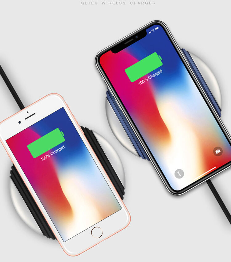 Bezdrôtová QI nabíjačka s protišmykovým povrchom pre Apple iPhone – modro-strieborná
