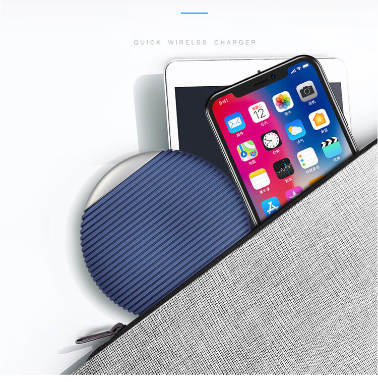Bezdrôtová QI nabíjačka s protišmykovým povrchom pre Apple iPhone – modro-strieborná