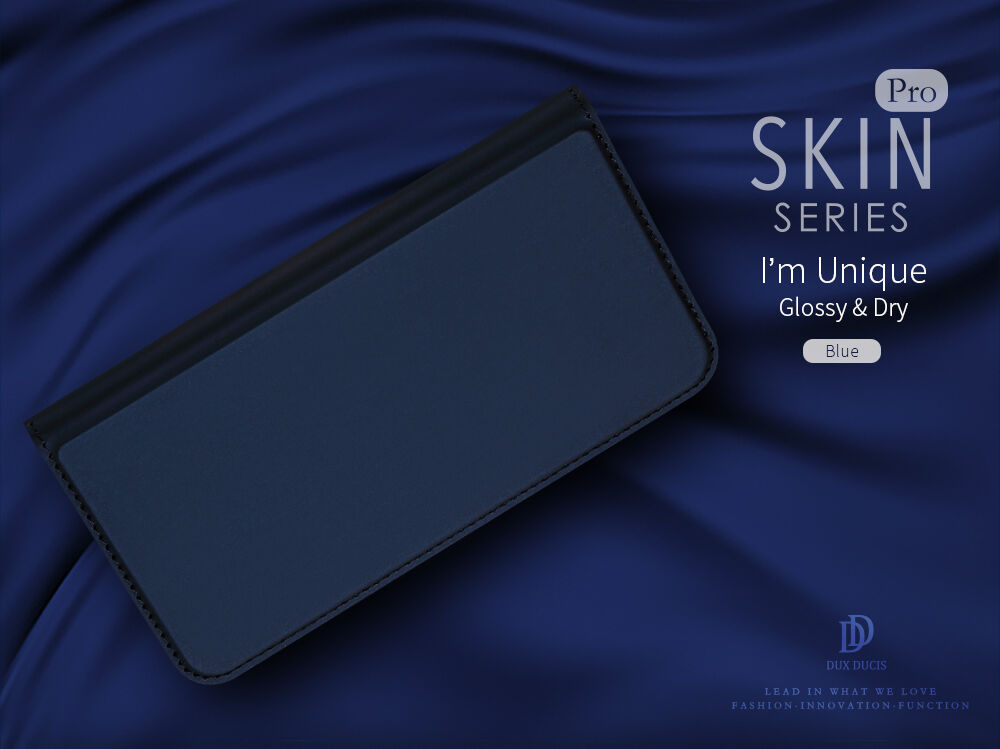 DUX DUCIS Puzdro so stojančekom a priehradkami na doklady pre Apple iPhone XS / iPhone X – tmavomodrá