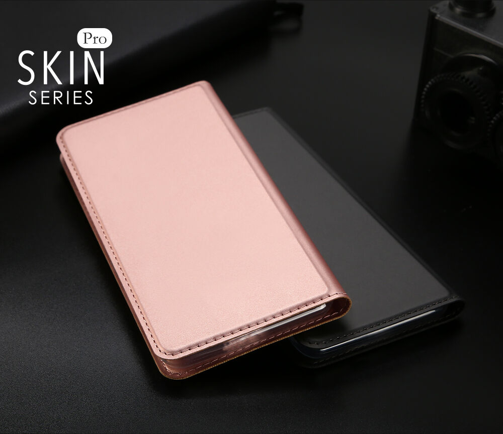 DUX DUCIS Puzdro so stojančekom a&nbsp;priehradkami na doklady pre Apple iPhone XS / iPhone X – ružovo-zlatá