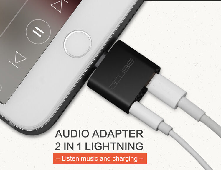 OCUBE 2v1 redukcia Lightning na 3,5&nbsp;mm port a&nbsp;Lightning pre Apple iPhone – čierna