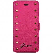 Guess Studded Folio kožené flipové puzdro pre iPhone 6 Plus/6S Plus - ružové