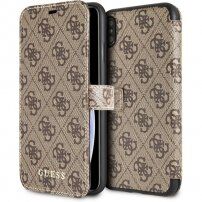 Guess flipové puzdro z umelej kože s logom pre iPhone XS Max - hnedé