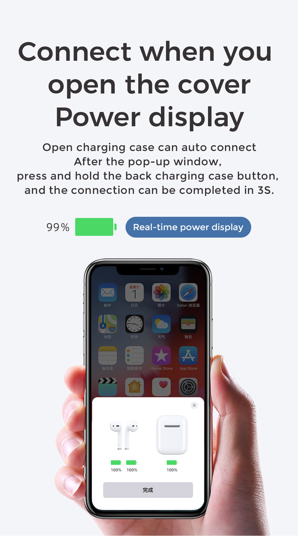 Bezdrôtové slúchadlá s bezdrôtovým nabíjaním pre zariadenia Apple - čierna