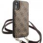 Guess 4G flipové puzdro s popruhom pre iPhone XR - hnedé