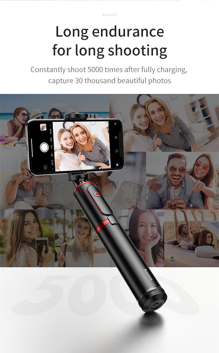 Baseus Bluetooth teleskopická hliníková selfie tyč s trojnožkou - červená