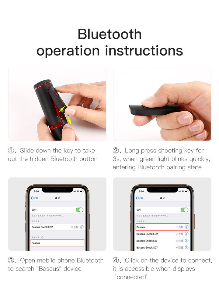 Baseus Bluetooth teleskopická hliníková selfie tyč s trojnožkou - červená
