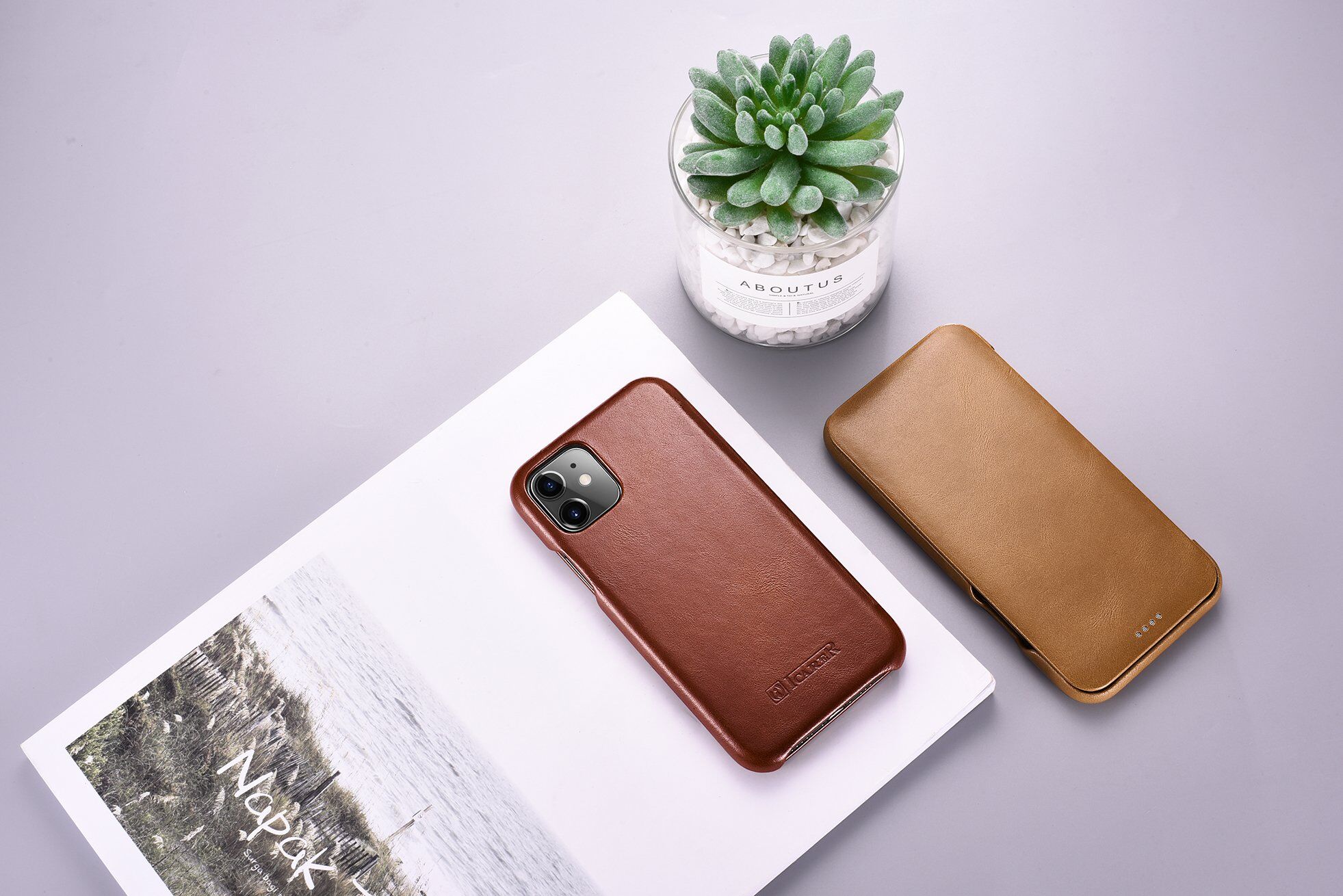 Icarer kožené flipové puzdro pre iPhone 11 - kakaovohnedé