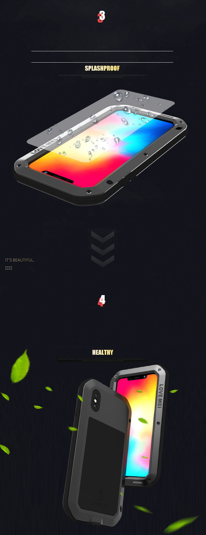Love Mei superodolné puzdro proti nárazu / vode / prachu pre iPhone XS Max - čierne