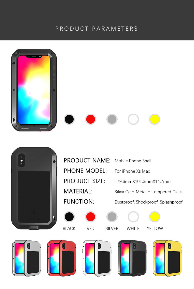 Love Mei superodolné puzdro proti nárazu / vode / prachu pre iPhone XS Max - čierne