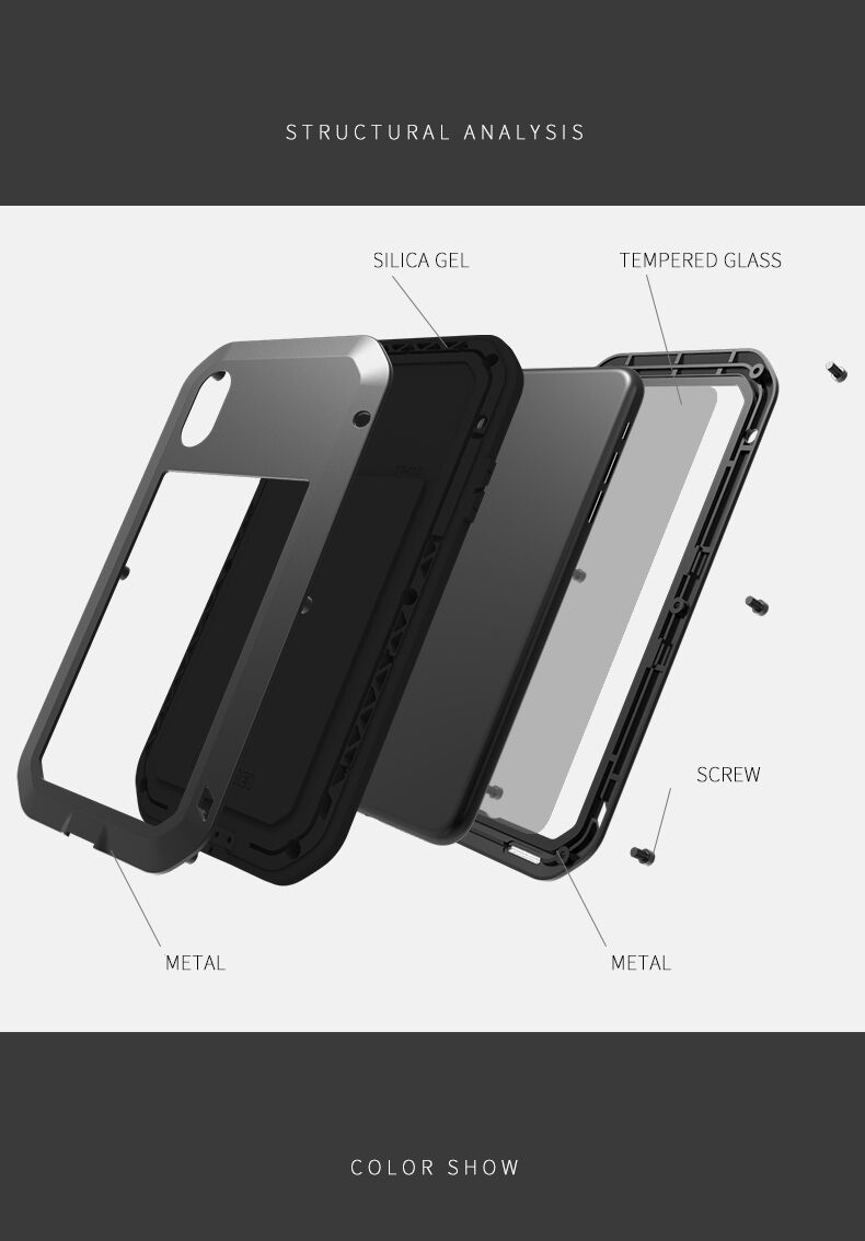Love Mei superodolné puzdro proti nárazu / vode / prachu pre iPhone XS Max - čierne