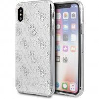 Guess 4G Solid Glitter trblietavý kryt pre iPhone X / XS - strieborný
