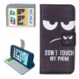 Puzdro s integrovaným stojančekom a priestorom na doklady pre iPhone 5 / 5S / SE (2016) - "DON'T TOUCH MY PHONE"