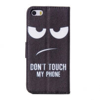 Puzdro s integrovaným stojančekom a priestorom na doklady pre iPhone 5 / 5S / SE (2016) - "DON'T TOUCH MY PHONE"