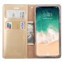 MERCURY kožené puzdro s&nbsp;priestorom na doklady a&nbsp;stojančekom pre iPhone XS / iPhone X – zlatá